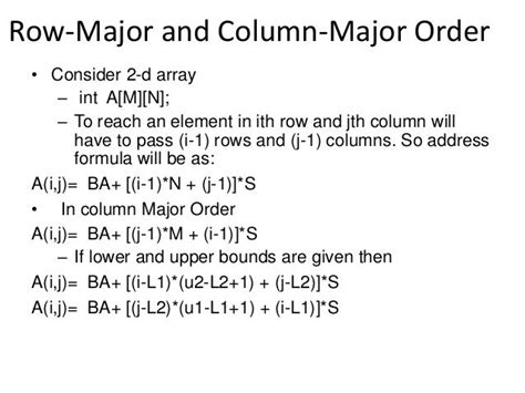 row and column major formula